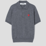 PLAY COMME DES GARÇONS (Unisex) Red Heart Wappen Short Sleeve Polo Knit – Grey