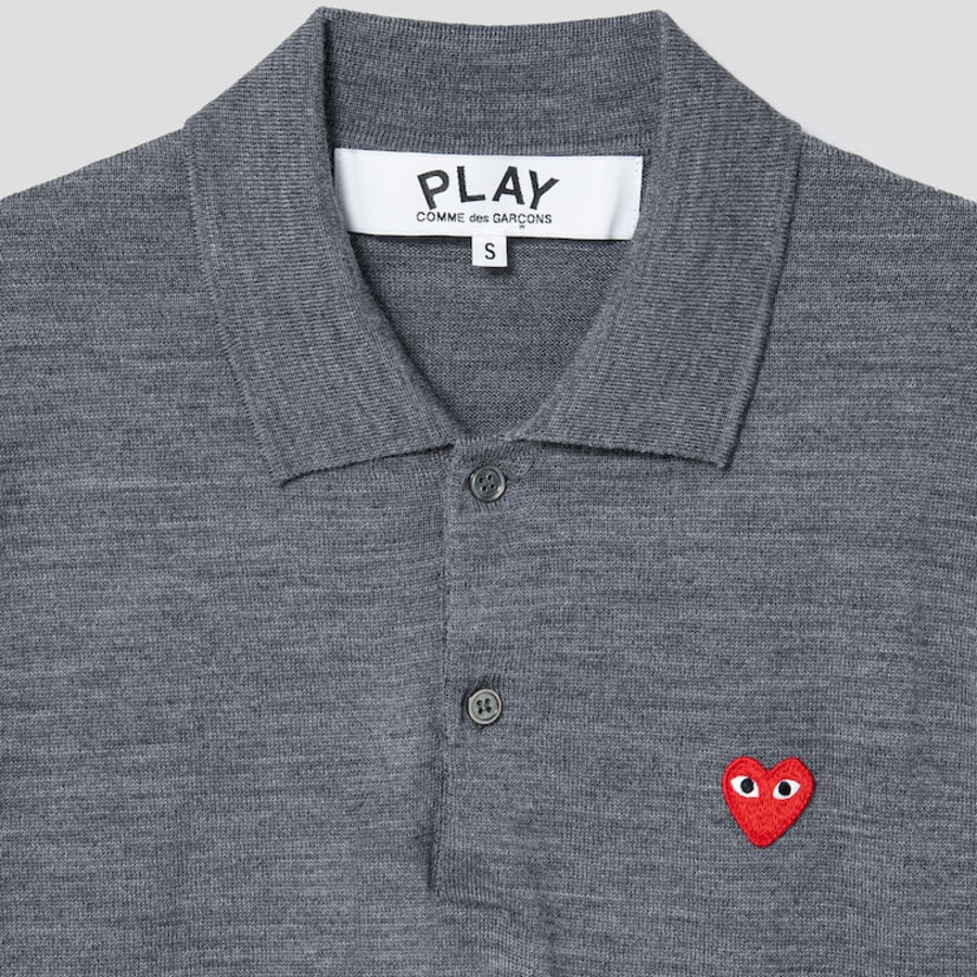 PLAY COMME DES GARÇONS (Unisex) Red Heart Wappen Short Sleeve Polo Knit – Grey