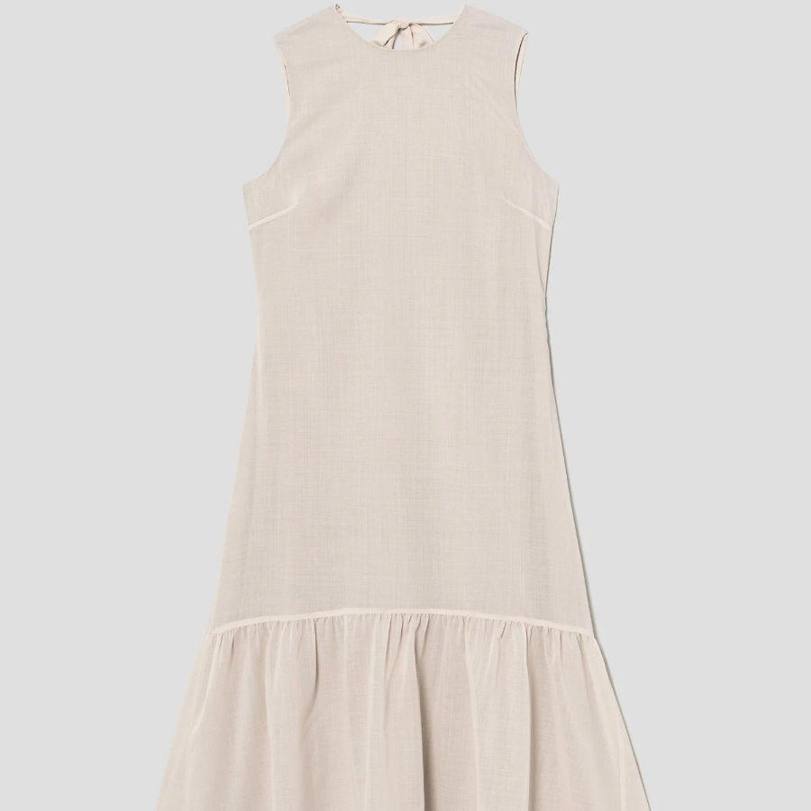 Theory Women Lightweight Wool Tier Tie Neck Dress - Sand