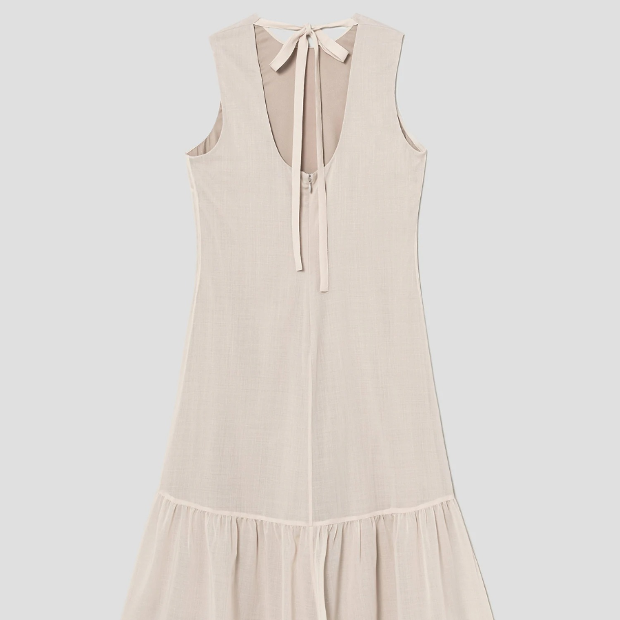 Theory Women Lightweight Wool Tier Tie Neck Dress - Sand