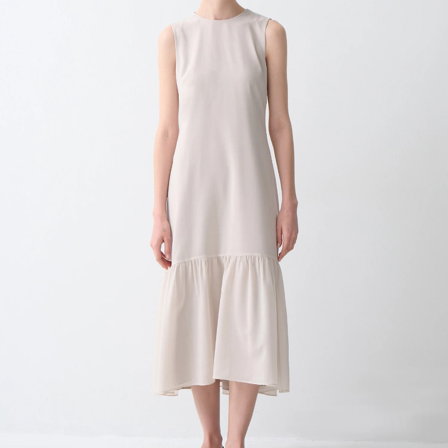 Theory Women Lightweight Wool Tier Tie Neck Dress - Sand
