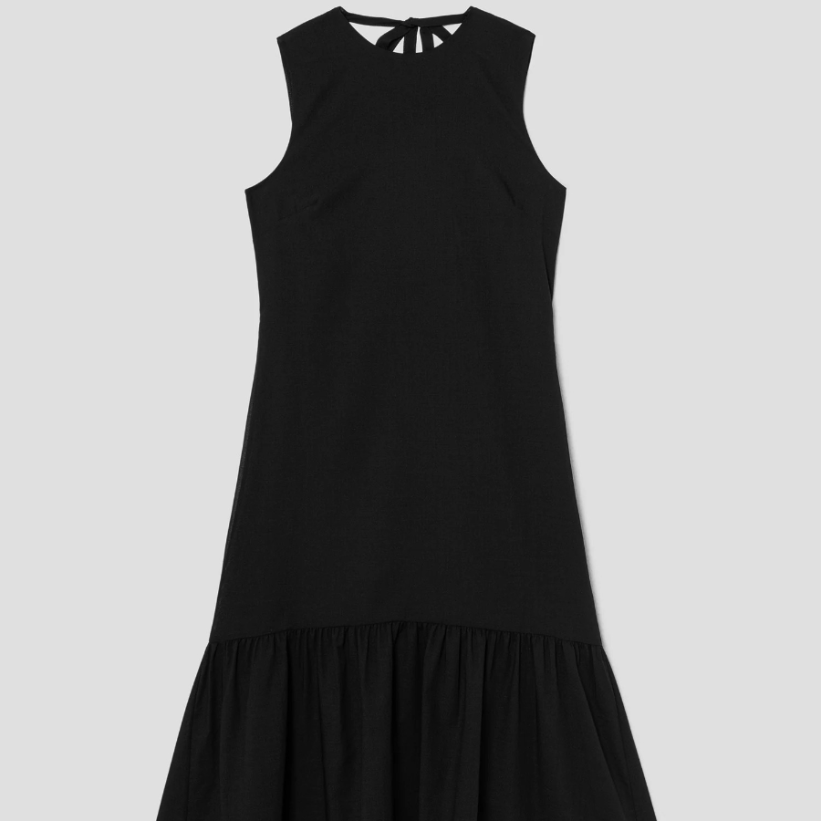 Theory Women Lightweight Wool Tier Tie Neck Dress - Black