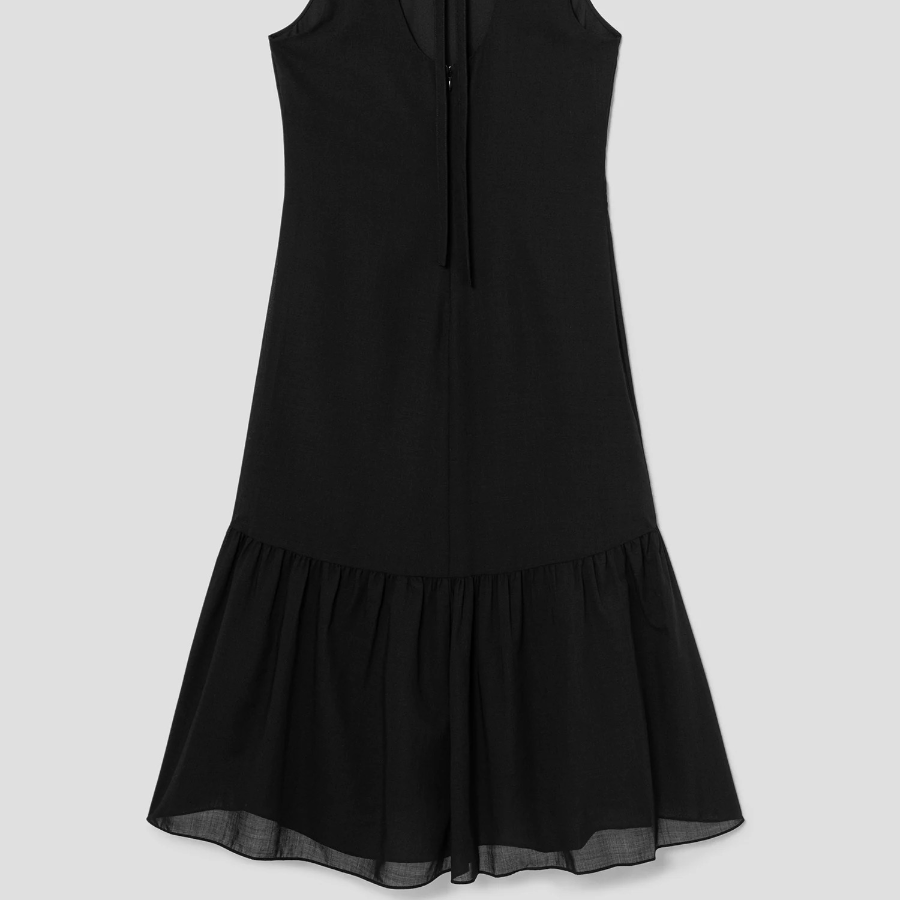 Theory Women Lightweight Wool Tier Tie Neck Dress - Black