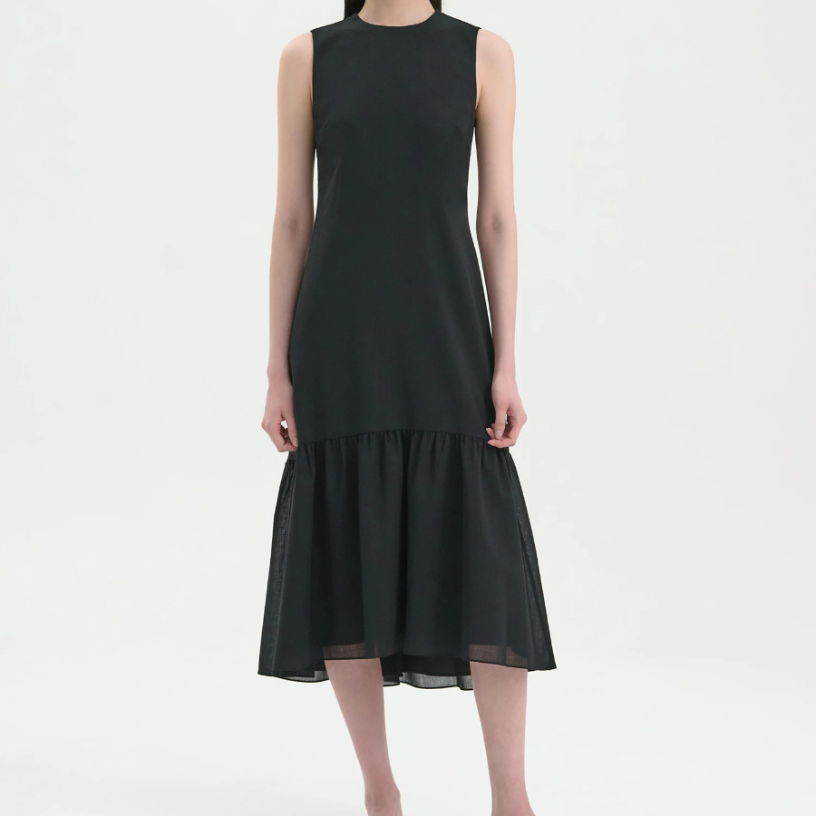 Theory Women Lightweight Wool Tier Tie Neck Dress - Black