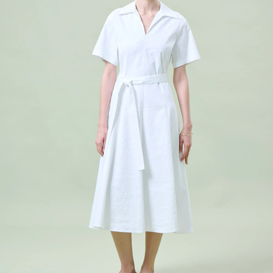 Theory Women White Crunch Slit Volume Dress - White