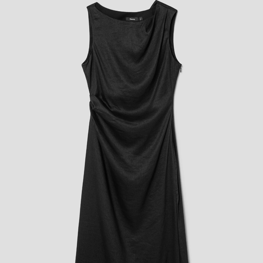 Theory Women Linen Viscose Shoulder Drape Dress - Black