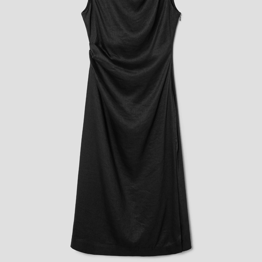 Theory Women Linen Viscose Shoulder Drape Dress - Black