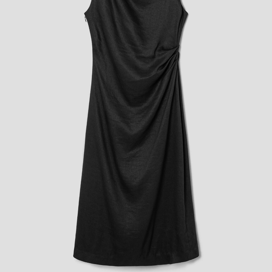 Theory Women Linen Viscose Shoulder Drape Dress - Black