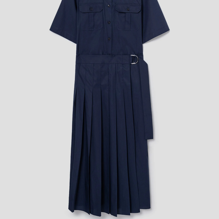 Theory Women Sleek Poplin Pleats Wrap Dress - Nocturne Navy