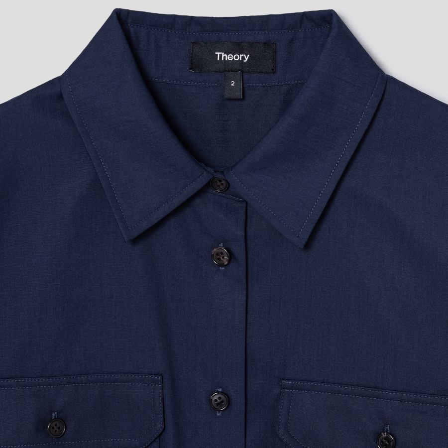 Theory Women Sleek Poplin Pleats Wrap Dress - Nocturne Navy