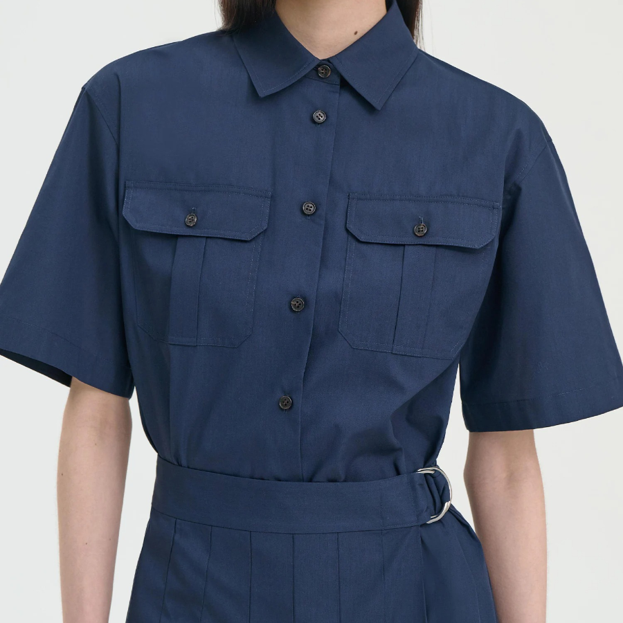 Theory Women Sleek Poplin Pleats Wrap Dress - Nocturne Navy