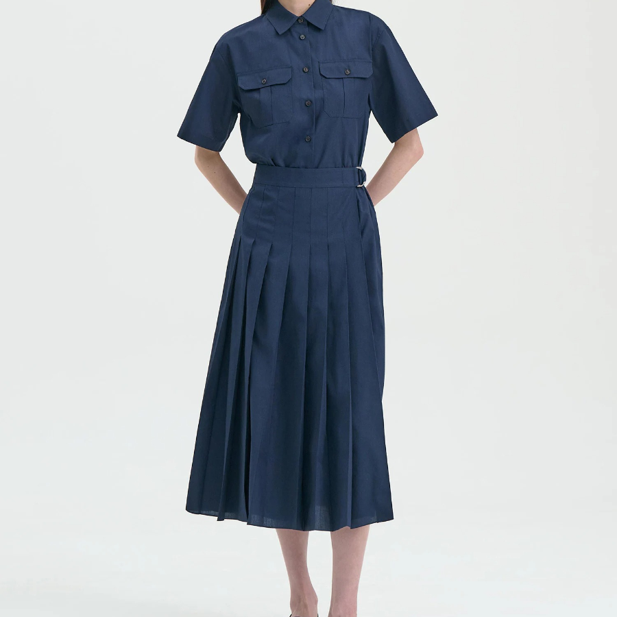 Theory Women Sleek Poplin Pleats Wrap Dress - Nocturne Navy