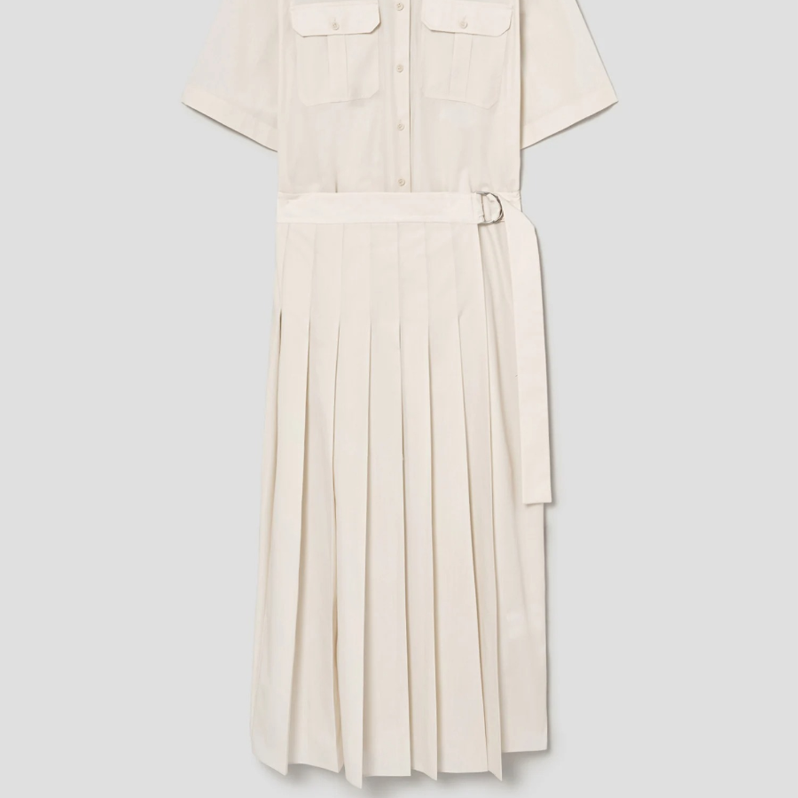 Theory Women Sleek Poplin Pleats Wrap Dress - Eggshell