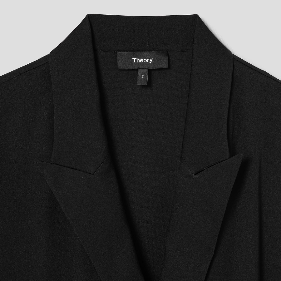 Theory Women Silk Georgette Lapel Overlap Dress - Black