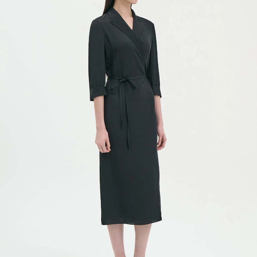 Theory Women Silk Georgette Lapel Overlap Dress - Black