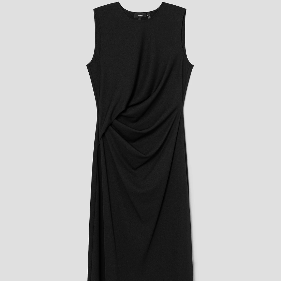 Theory Women Sweater Jersey Drape Tuck Dress - Black