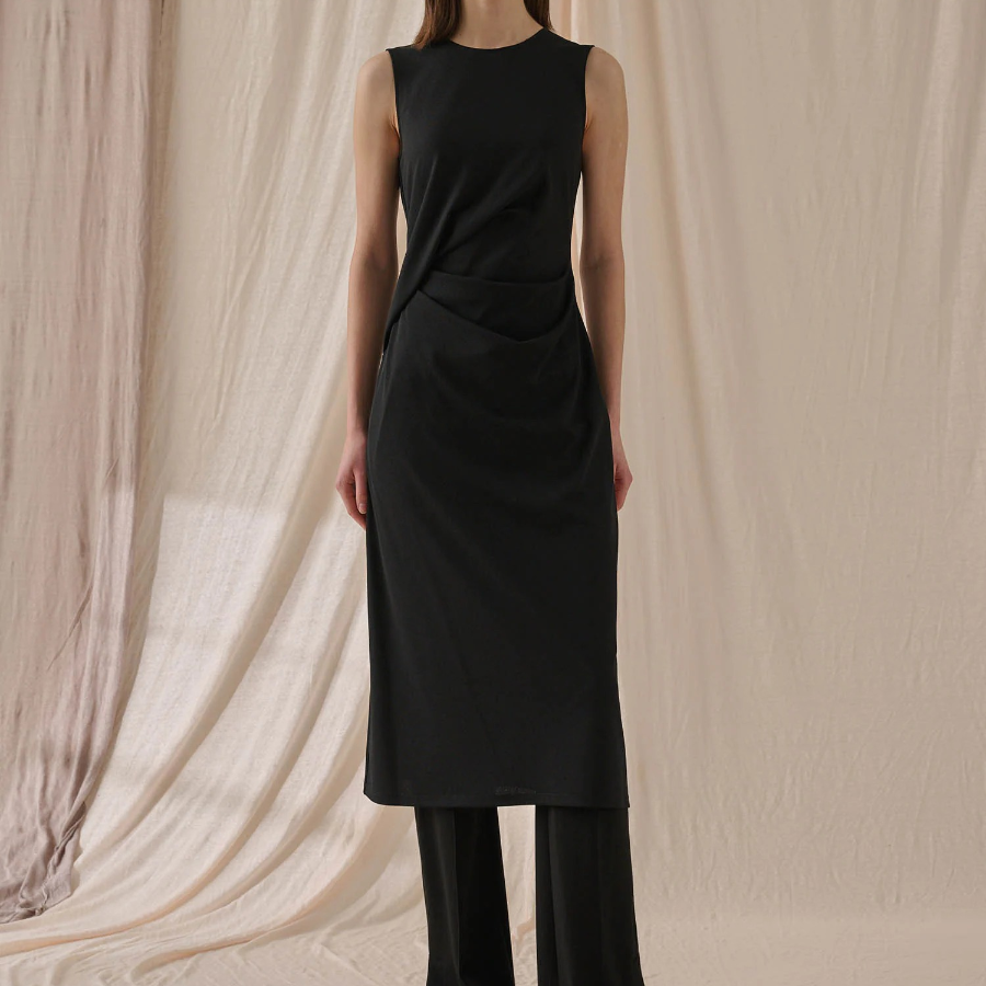 Theory Women Sweater Jersey Drape Tuck Dress - Black