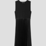 Theory Women Satin Texture Combo Pleated Dresss - Black