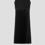 Theory Women Satin Texture Combo Pleated Dresss - Black