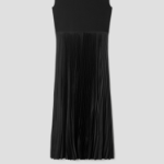 Theory Women Satin Texture Combo Pleated Dresss - Black