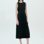 Theory Women Satin Texture Combo Pleated Dresss - Black