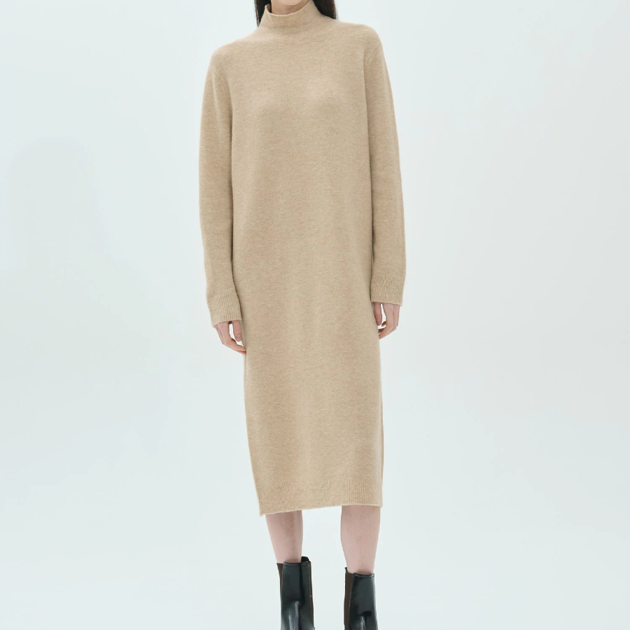 Theory Women Astor Wool Long Sleeve Midi Dress - Beige