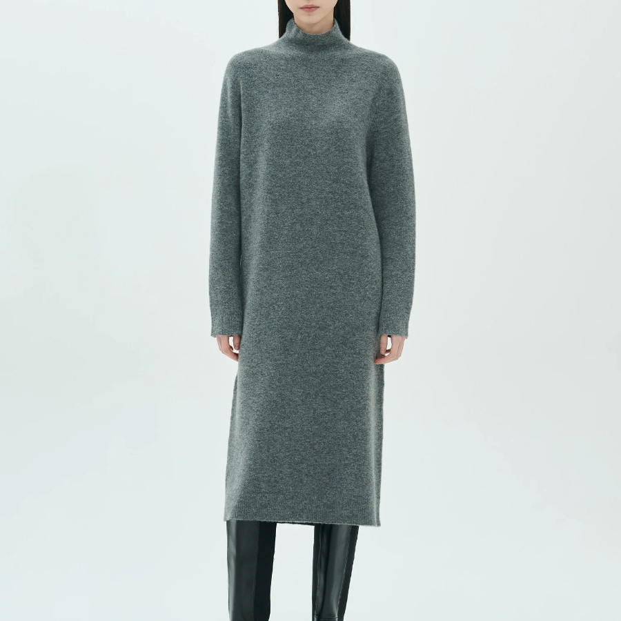 Theory Women Astor Wool Long Sleeve Midi Dress - Medium Heather Grey