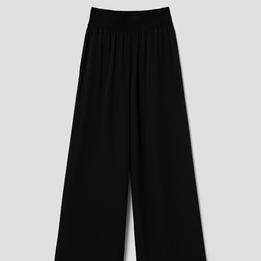 Theory Women Silk Combo Rib Waistband Pants - Black