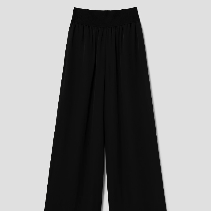 Theory Women Silk Combo Rib Waistband Pants - Black
