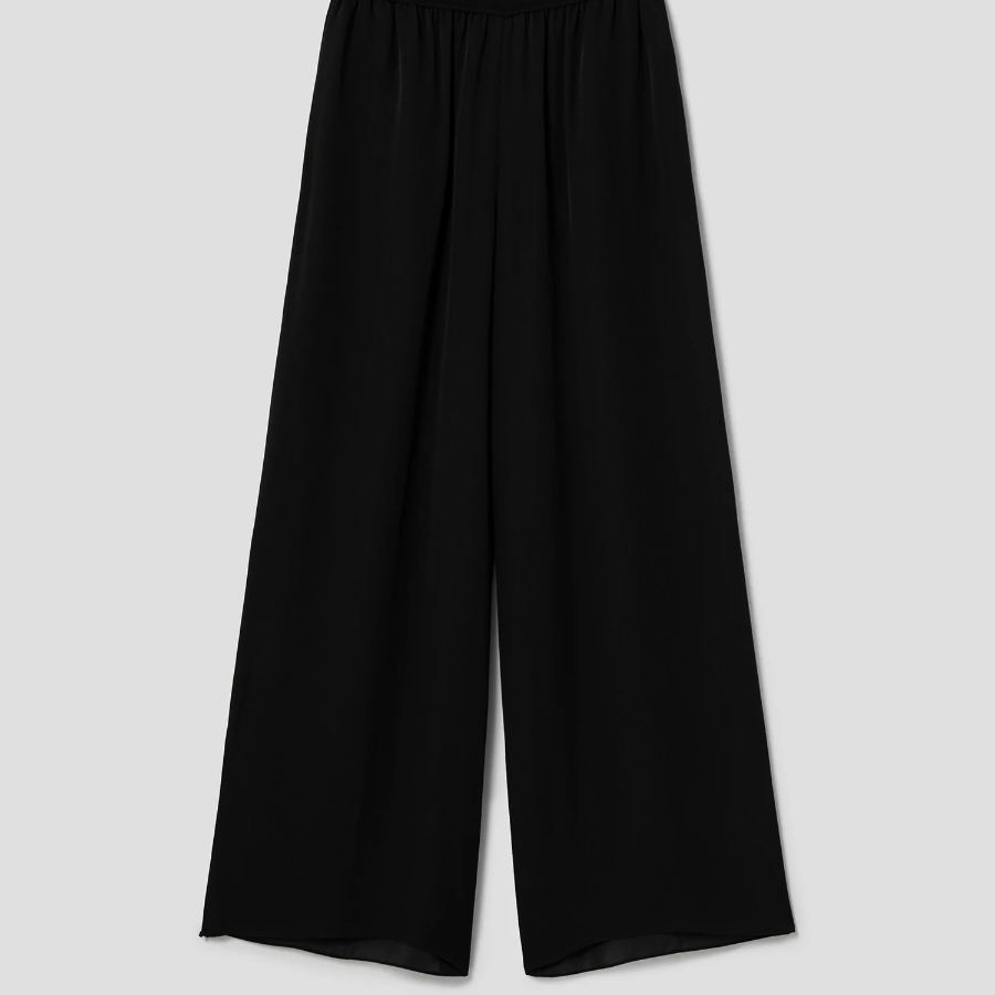 Theory Women Silk Combo Rib Waistband Pants - Black