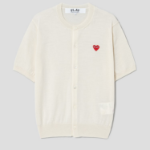 PLAY COMME DES GARÇONS (Unisex) Red Heart Wappen Short Sleeve Cardigan – White