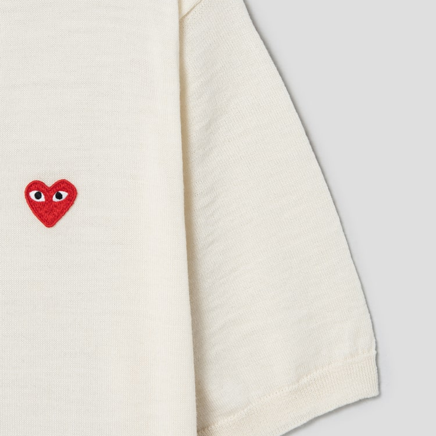 PLAY COMME DES GARÇONS (Unisex) Red Heart Wappen Short Sleeve Cardigan – White
