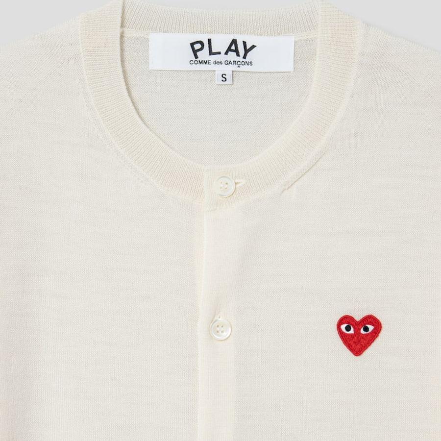PLAY COMME DES GARÇONS (Unisex) Red Heart Wappen Short Sleeve Cardigan – White