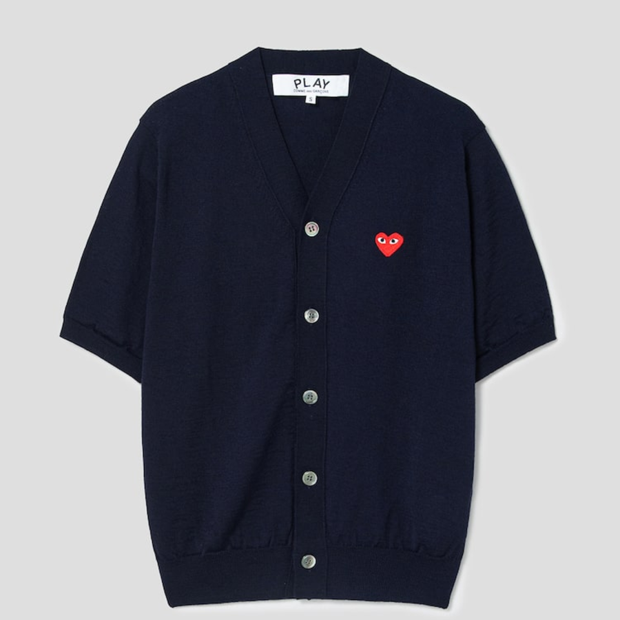 PLAY COMME DES GARÇONS (Unisex) Red Wappen Short Sleeve V-neck Cardigan – Navy