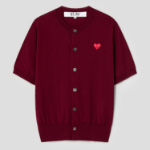 PLAY COMME DES GARÇONS (Unisex) Red Heart Wappen Short Sleeve Cardigan – Burgundy