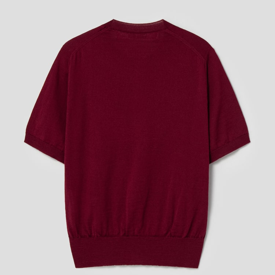 PLAY COMME DES GARÇONS (Unisex) Red Heart Wappen Short Sleeve Cardigan – Burgundy