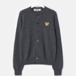 PLAY COMME DES GARÇONS (Unisex) Gold Heart Wappen Cardigan – Grey