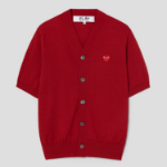 PLAY COMME DES GARÇONS (Unisex) V-Neck Short Sleeve Cardigan – Red