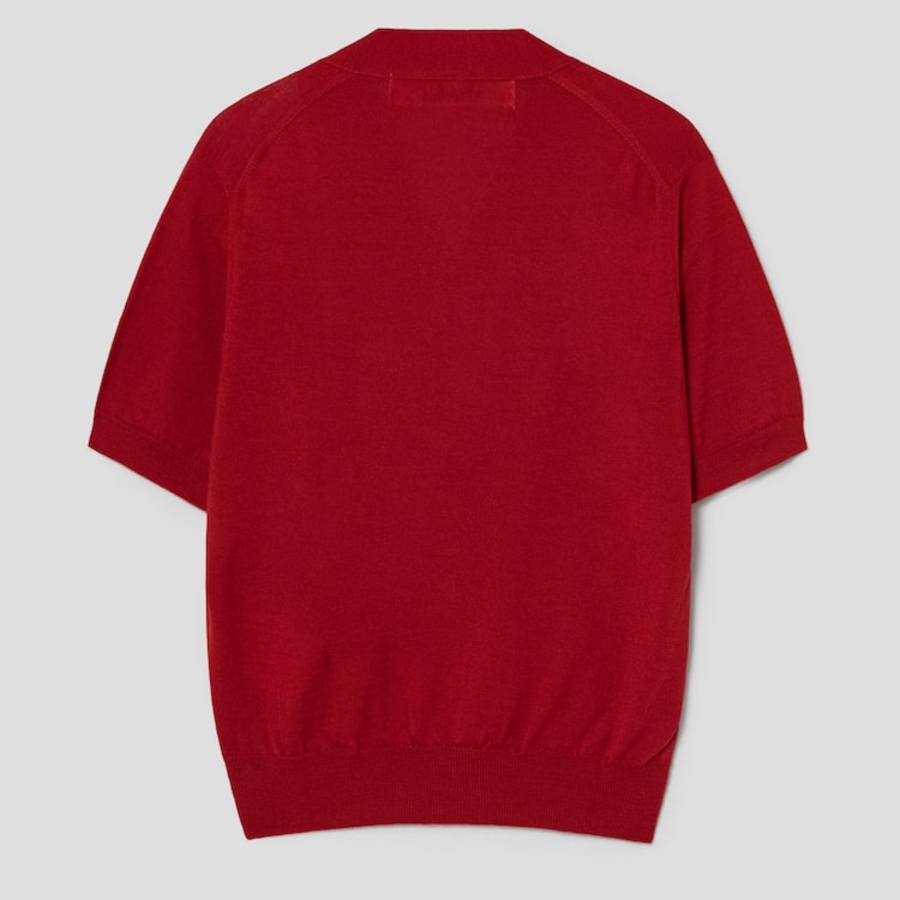 PLAY COMME DES GARÇONS (Unisex) V-Neck Short Sleeve Cardigan – Red