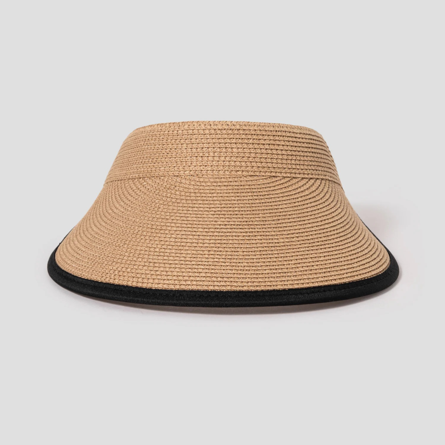 8 seconds Summer Raffia Mesh Visor with Knitted Band — Beige