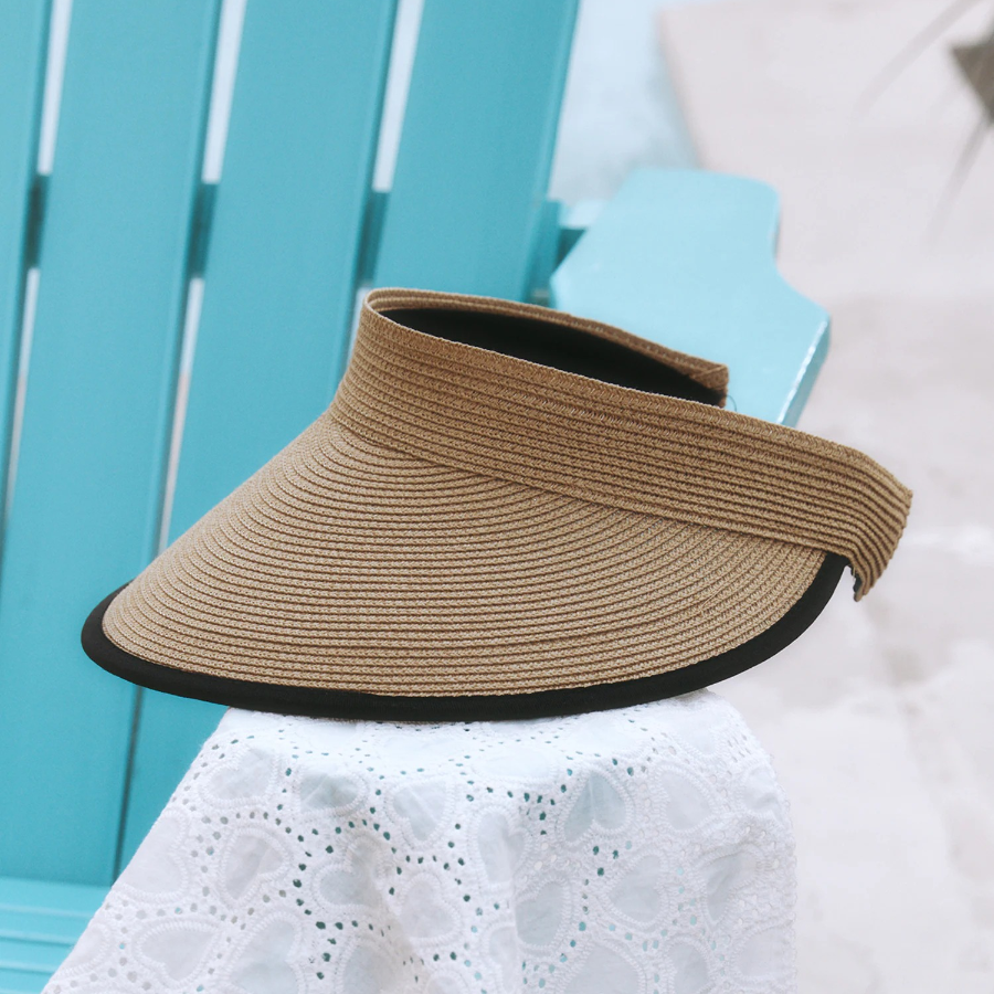 8 seconds Summer Raffia Mesh Visor with Knitted Band — Beige