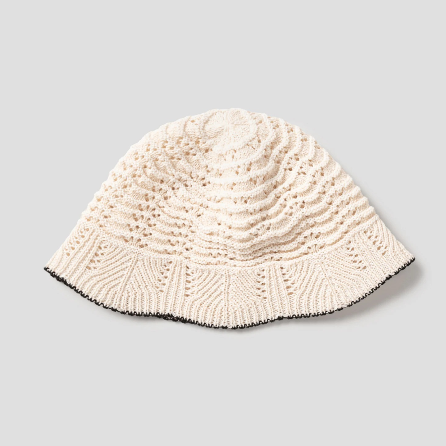 8 seconds Summer Knit Bucket Hat with Contrast Trim — Ivory