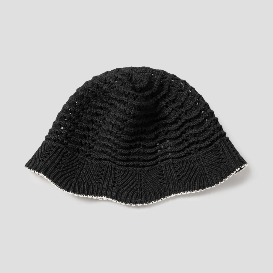 8 seconds Summer Knit Bucket Hat with Contrast Trim — Black