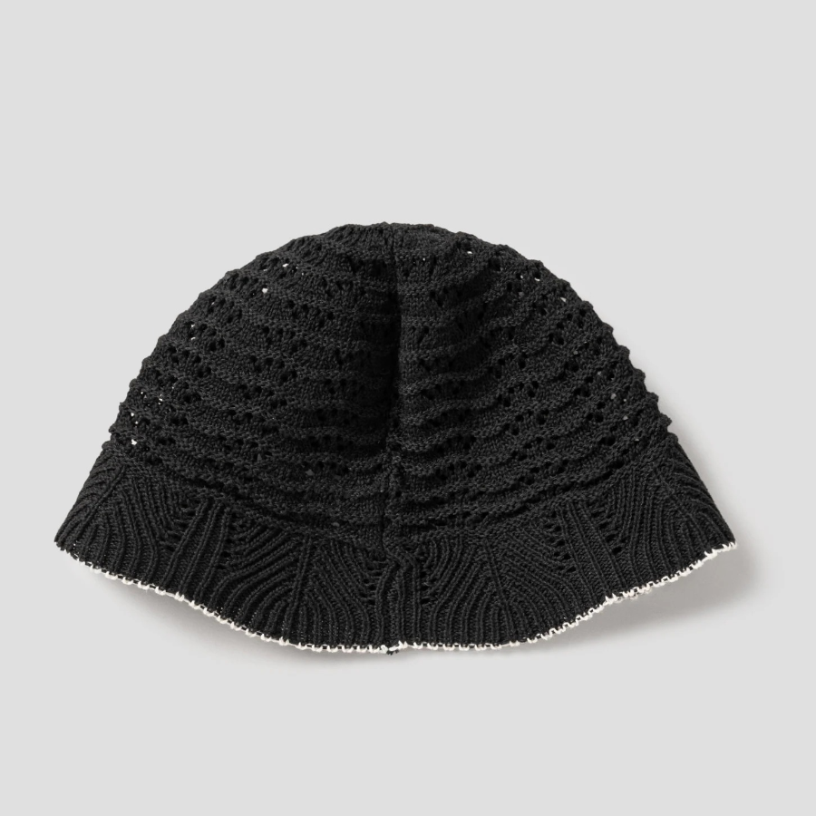 8 seconds Summer Knit Bucket Hat with Contrast Trim — Black