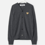 PLAY COMME DES GARÇONS (Unisex) Gold Heart Wappen Cardigan – Grey