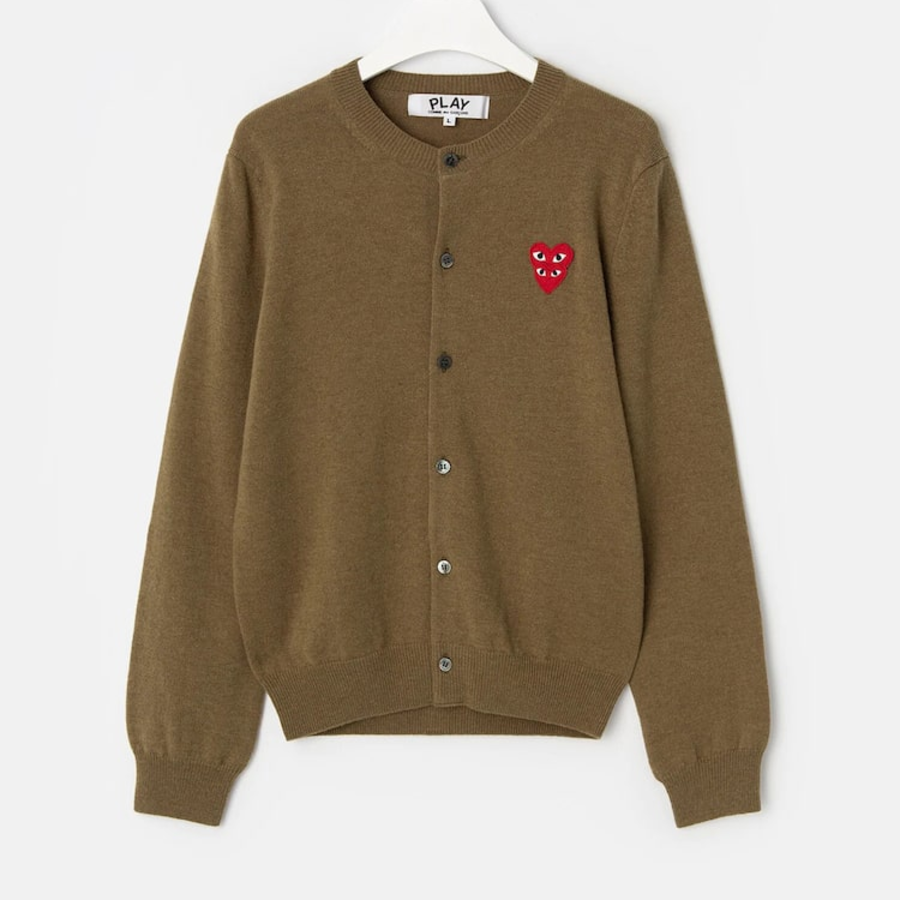 PLAY COMME DES GARÇONS (Unisex) Double Red Heart Wappen Cardigan – Brown