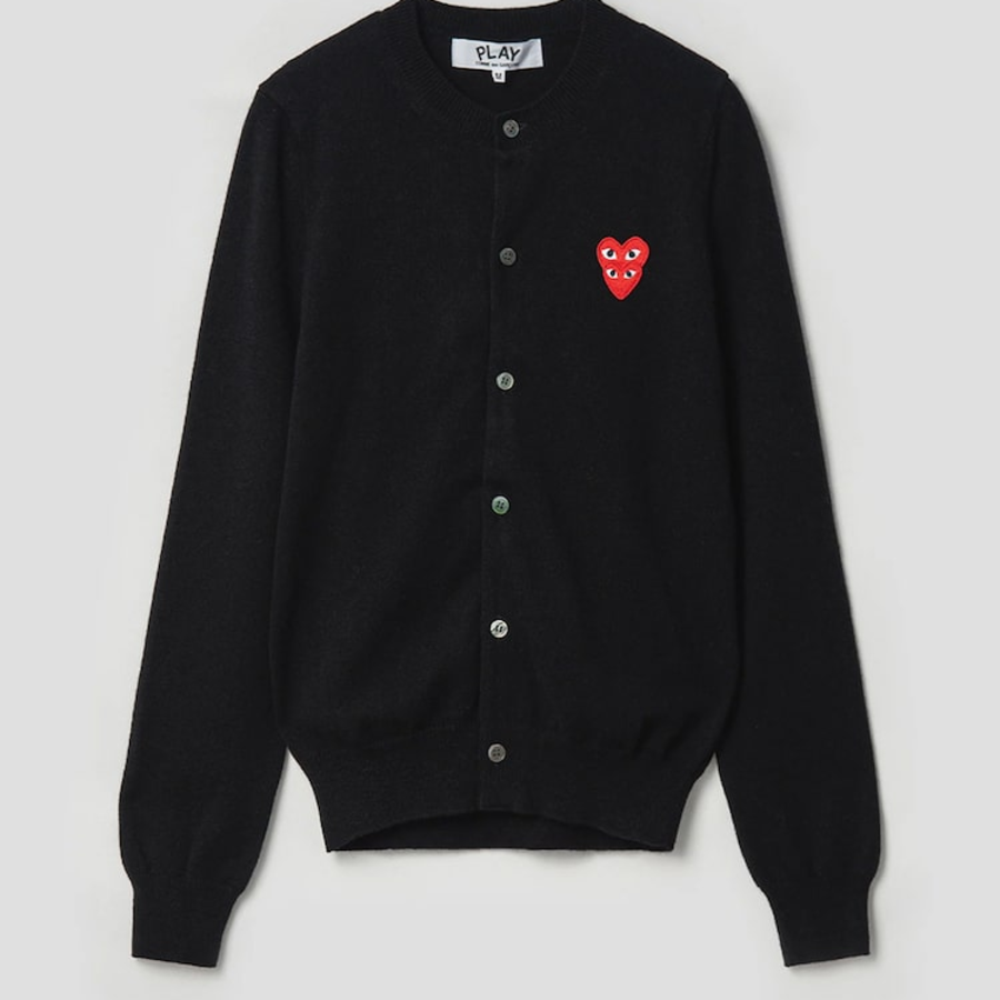 PLAY COMME DES GARÇONS (Women) Double Red Heart Wappen Cardigan – Black