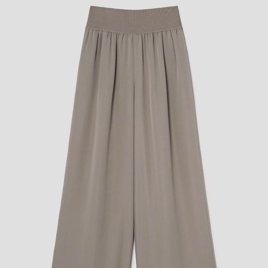 Theory Women Silk Combo Rib Waistband Pants - Soft Taupe