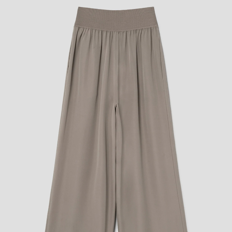 Theory Women Silk Combo Rib Waistband Pants - Soft Taupe