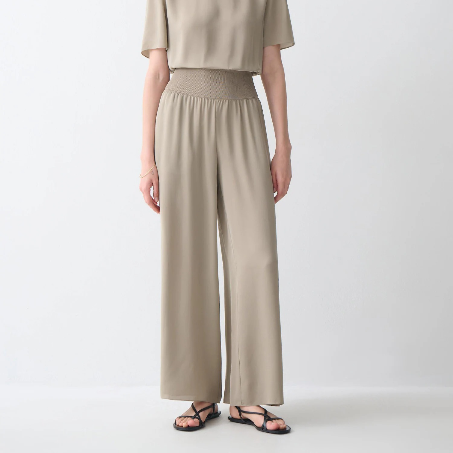 Theory Women Silk Combo Rib Waistband Pants - Soft Taupe